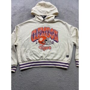 The Wild Collective Clemson Tigers Cropped Hoodie Cream Purple Size Small New
